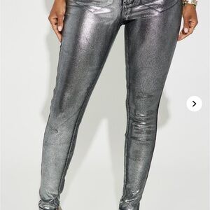 Metallic Silver Skinny Jeans